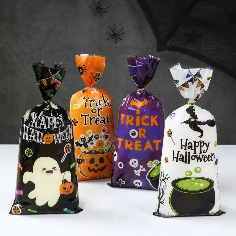 50/100pcs Halloween Ghost Cat Gift Bags Candy Cookie Packaging Bags Trick Or Treat 2024 Happy Halloween Party Decor Supplies