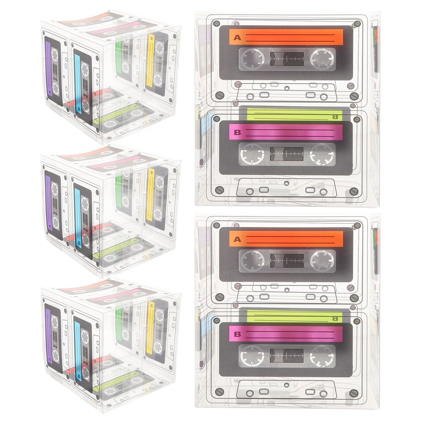 5 Pcs Boxes for Cookies Plastic Candy Gift Wrapping Retro Party Decorations 80s Favors Treat Cassette Tape Table Popcorn