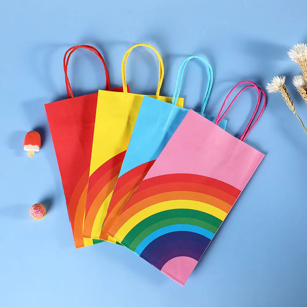 6PCS Rainbow Gift Bags Candy Bags with Handle / Baby Shower Gift Sweets Bag Kid Rainbow Birthday Party Supplies