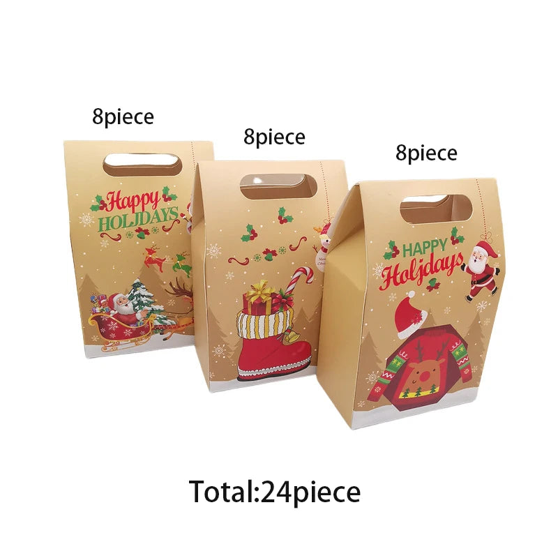 12/24Pcs Kraft Paper Christmas Gift Bag Snack Cookie Apple Candy Box Packaging Box Xmas Noel Navidad Natal New Year Party Favor