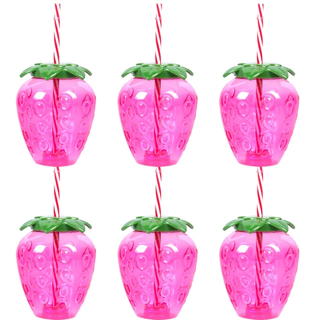 6/10pcs Hawaiian Summer Pineapple Coconut Drinking Cups Strawberry Shaped Juice Drink Cups for Birthday Beach Pool Party