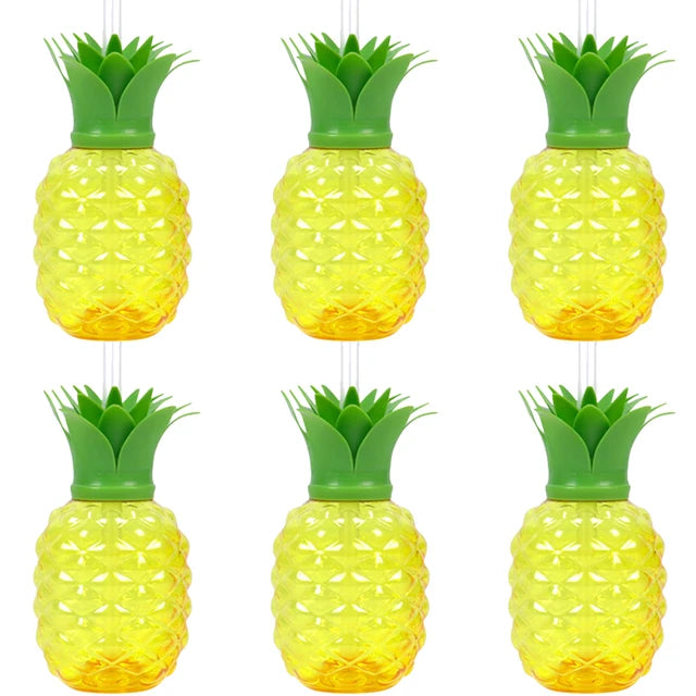 6/10pcs Hawaiian Summer Pineapple Coconut Drinking Cups Strawberry Shaped Juice Drink Cups for Birthday Beach Pool Party