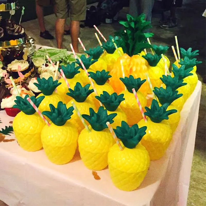 6/10pcs Hawaiian Summer Pineapple Coconut Drinking Cups Strawberry Shaped Juice Drink Cups for Birthday Beach Pool Party