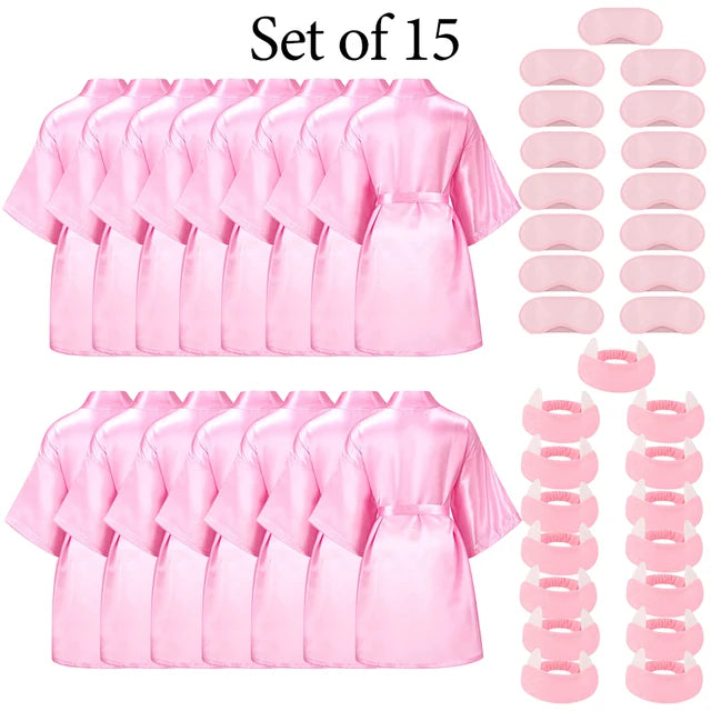 6-15Pack Spa Party Robes Kimono Girl Birthday Favors Kids Satin Bathrobe Slumber Party Costume Supplies Women Headband Blindfold