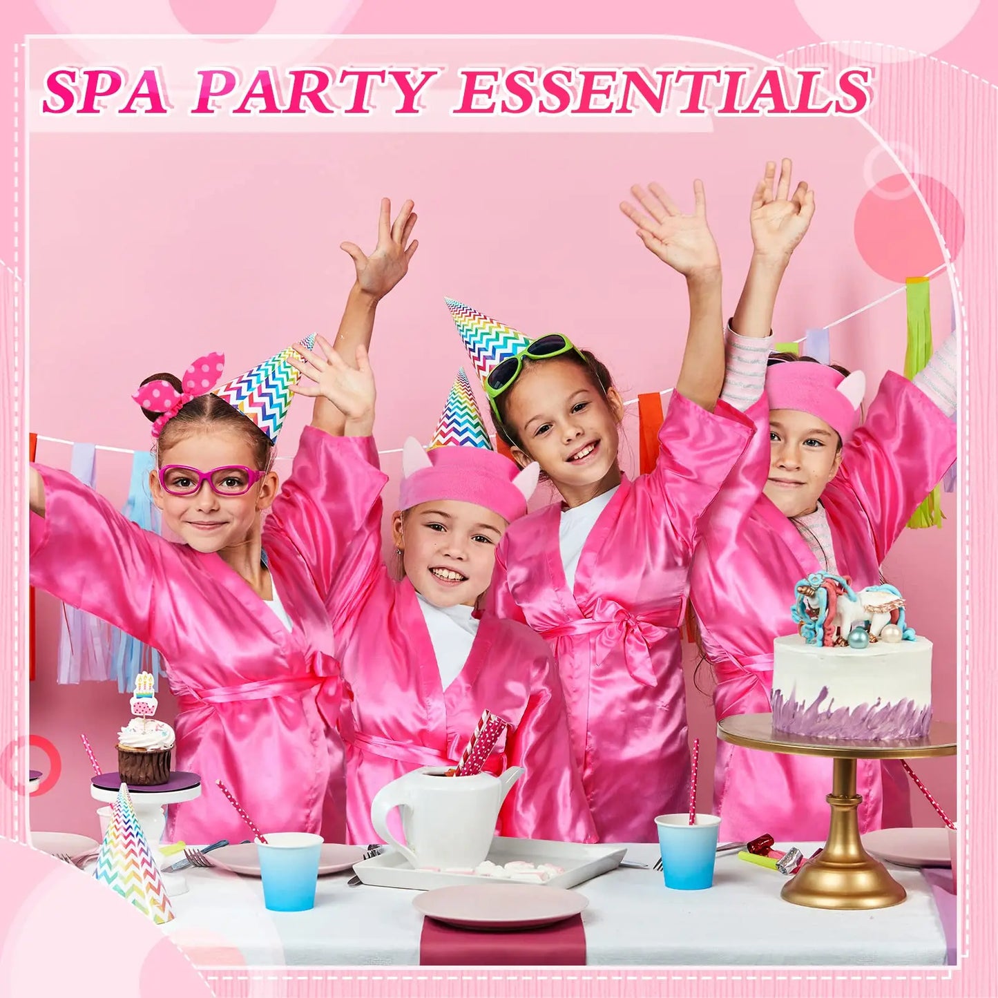 6-15Pack Spa Party Robes Kimono Girl Birthday Favors Kids Satin Bathrobe Slumber Party Costume Supplies Women Headband Blindfold