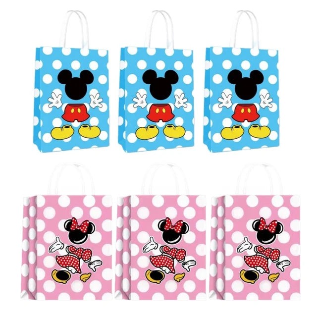 6/24Pcs Mickey Minnie Mouse Birthday Party Decorations Handle Gift Bags Set Paper Candy Bags Baby Shower Boys Girls Party Suppli