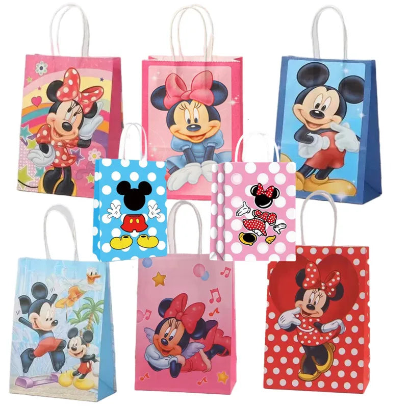 6/24Pcs Mickey Minnie Mouse Birthday Party Decorations Handle Gift Bags Set Paper Candy Bags Baby Shower Boys Girls Party Suppli