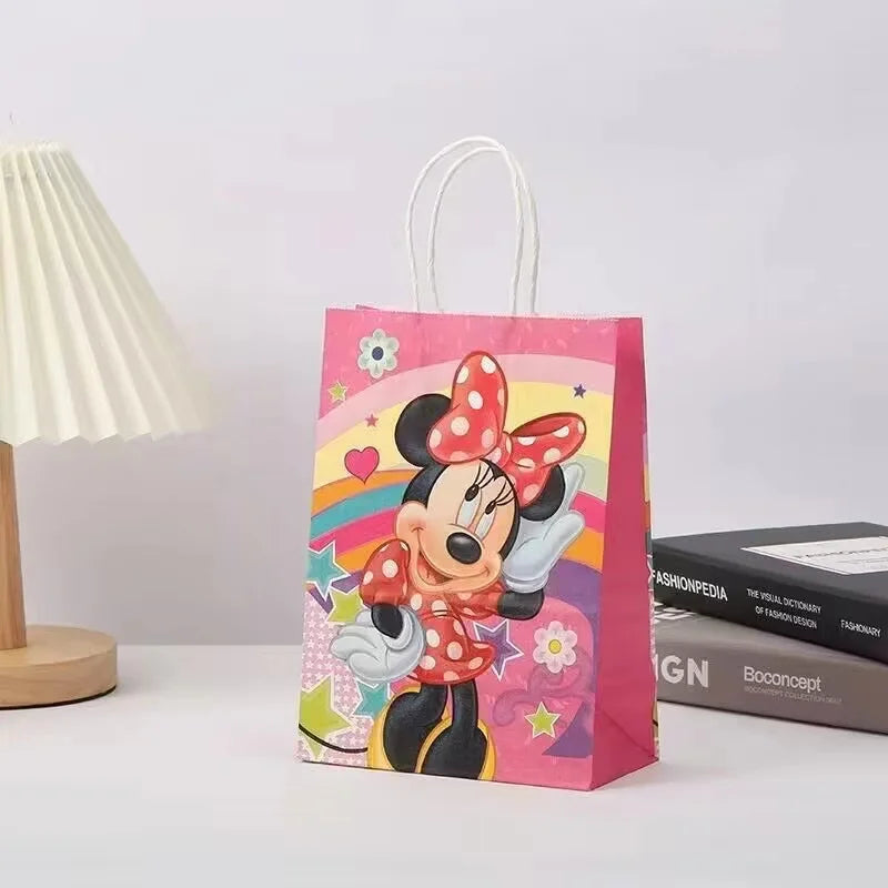 6/24Pcs Mickey Minnie Mouse Birthday Party Decorations Handle Gift Bags Set Paper Candy Bags Baby Shower Boys Girls Party Suppli