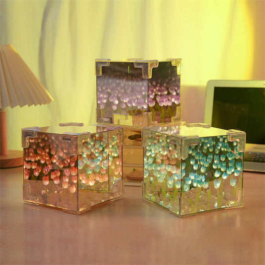 Magic Cube Tulip Night Light Creative DIY Three-Dimensional Flower Sea Material Package Gift for Girlfriend Couple Girlfriend Gi