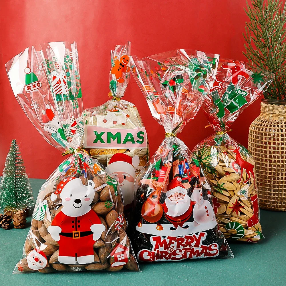 Santa Claus Cookie Baking Packaging Bags Candy Snack Gift Bags Xmas Tree Snowflake Beer Christmas New Year Party Decorations