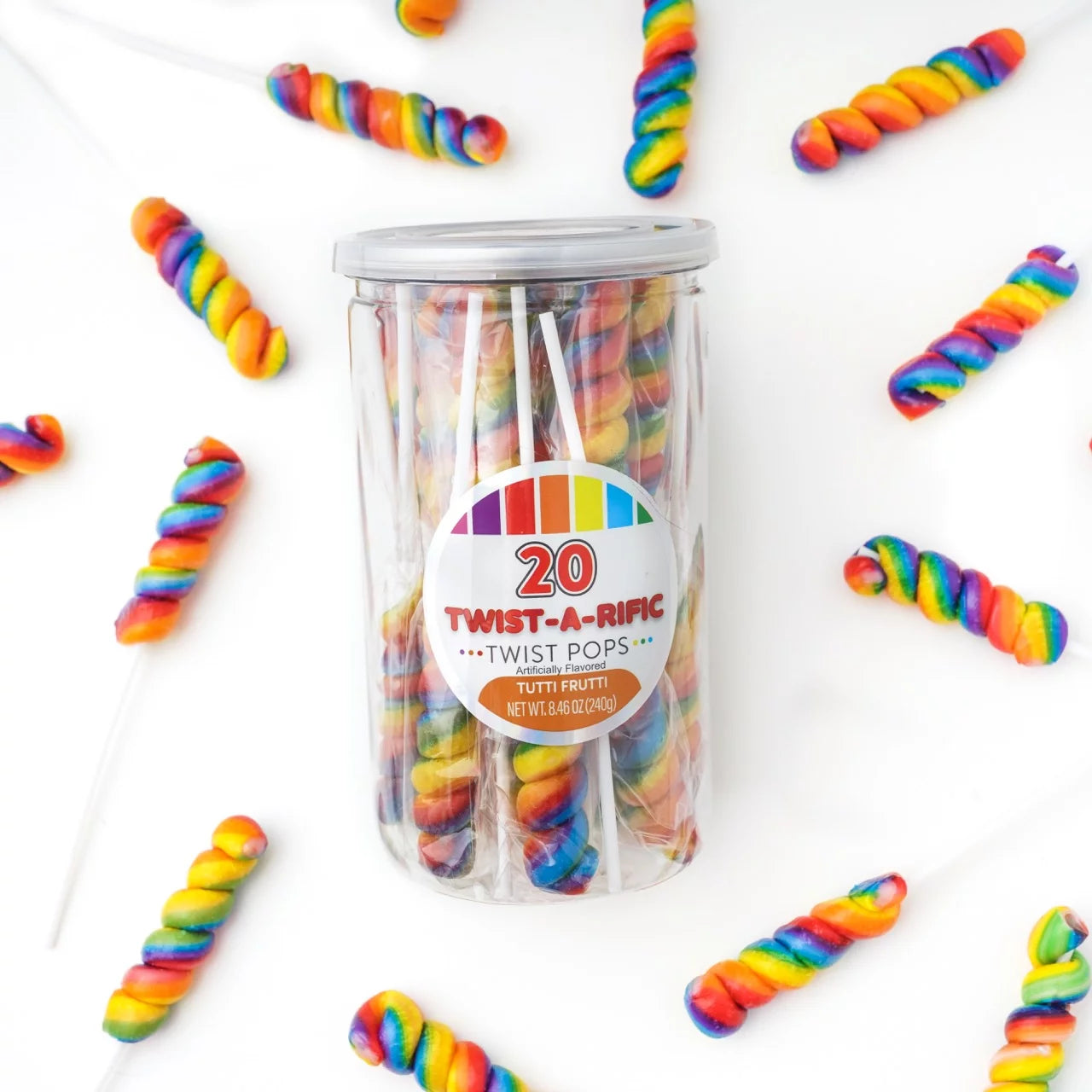 Twist-A-Rific Tutti Frutti Flavored Rainbow Twist Lollipops, 20 Count