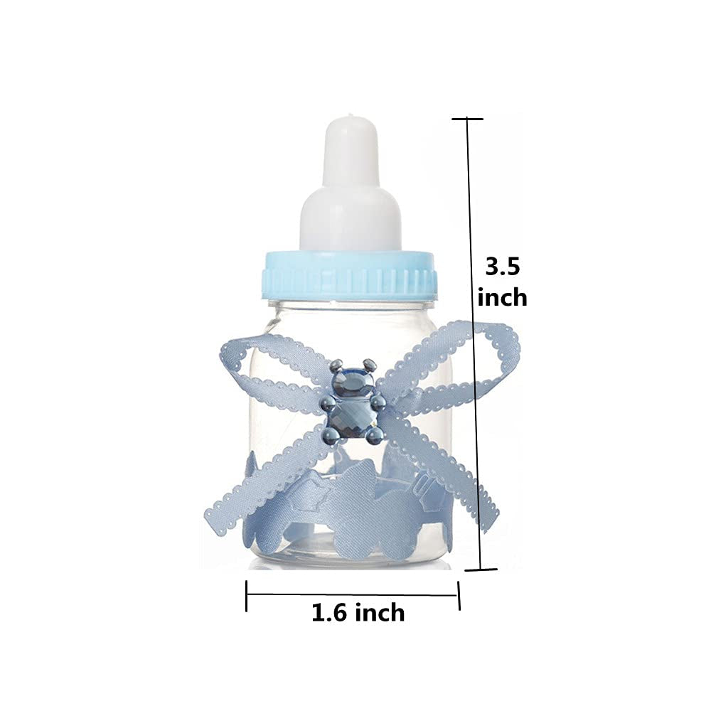 12 Pcs Baby Bottle Shower Favor, 3.5-Inch Mini Plastic Candy Bottles for Baby Shower, Party Decoration (Blue)