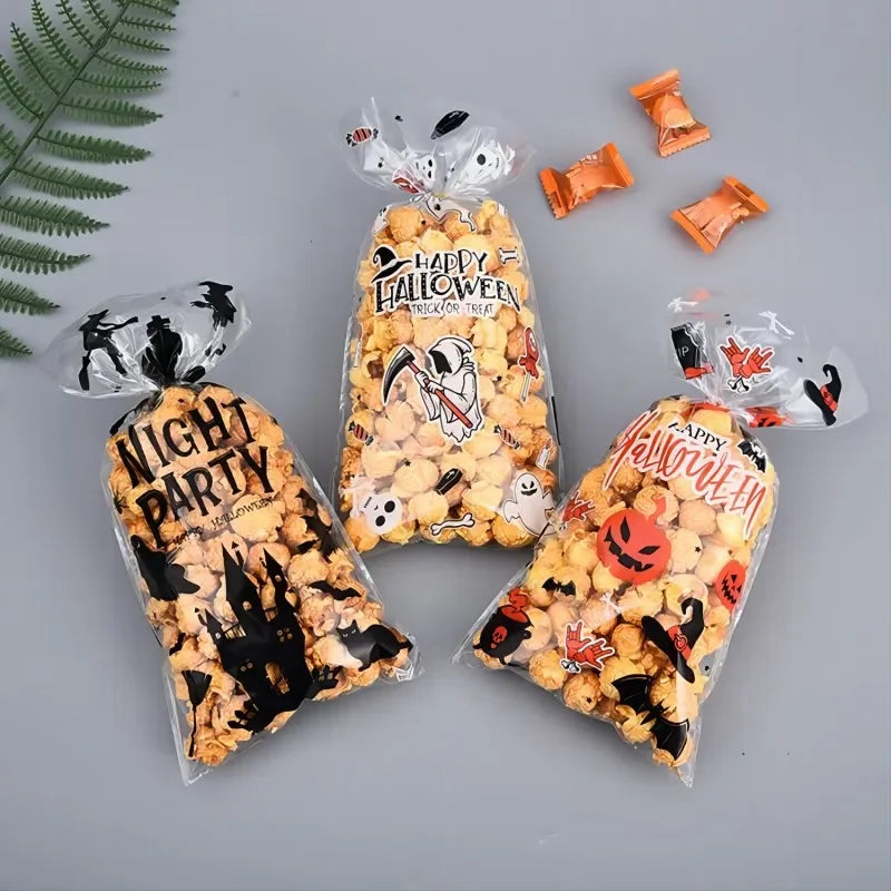 50/100pcs Halloween Ghost Cat Gift Bags Candy Cookie Packaging Bags Trick Or Treat 2024 Happy Halloween Party Decor Supplies