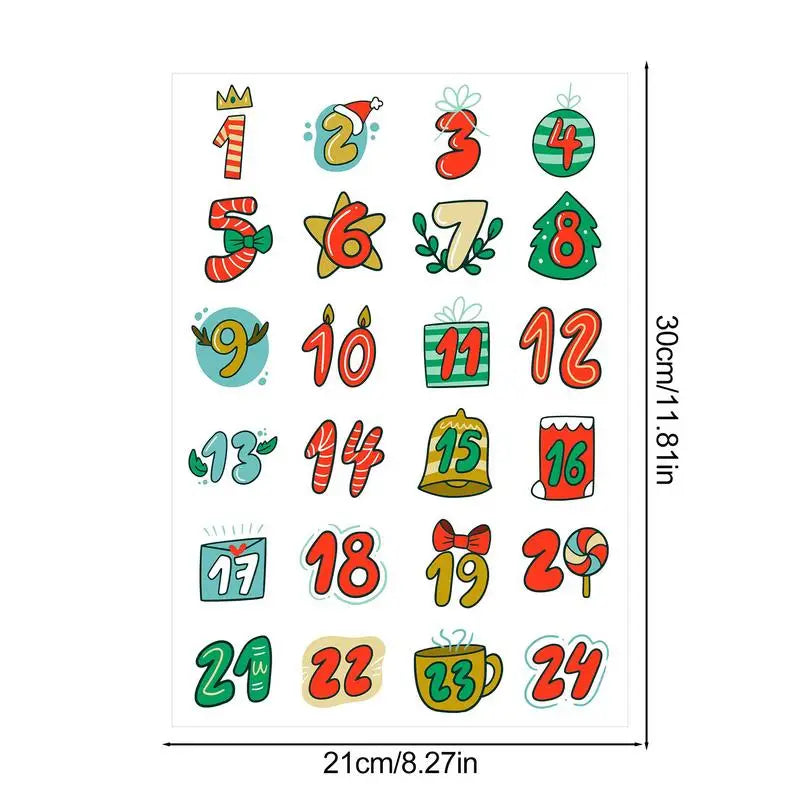 Christmas Advent Calendar Number Stickers 1-24 Number Sealing Stickers Gifts Food Packaging Bag Sealing Labels Christmas Decor