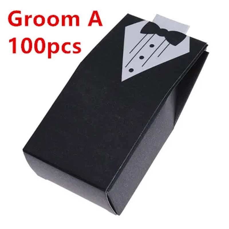 100Pcs Bride and Groom Dresses Wedding Candy Box Gifts Favor Box Wedding Bonbonniere DIY Event Party Supplies for Wedding