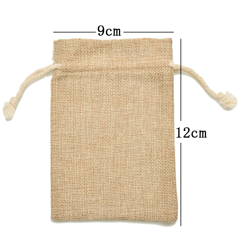 Mini Rustic Burlap Pouch Sack  Drawstring Gift Jewelry Pouches Bags for Wedding Favors Christmas Rustic