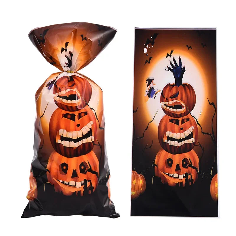 50/100pcs Halloween Ghost Cat Gift Bags Candy Cookie Packaging Bags Trick Or Treat 2024 Happy Halloween Party Decor Supplies