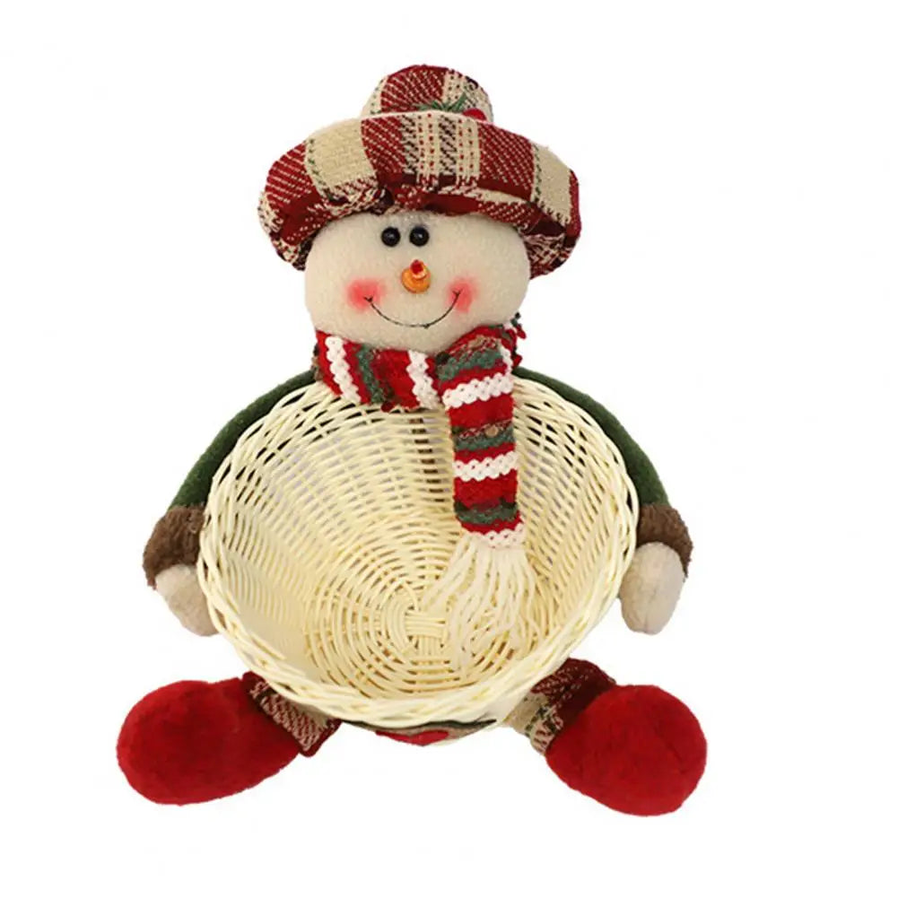 Christmas Candy Basket Santa Snowman Doll Decor Woven Basket Holiday Table Desk Decoration Candy Bowl Candy Gift Container