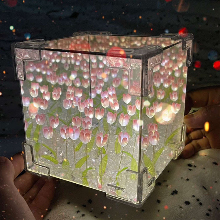 Magic Cube Tulip Night Light Creative DIY Three-Dimensional Flower Sea Material Package Gift for Girlfriend Couple Girlfriend Gi