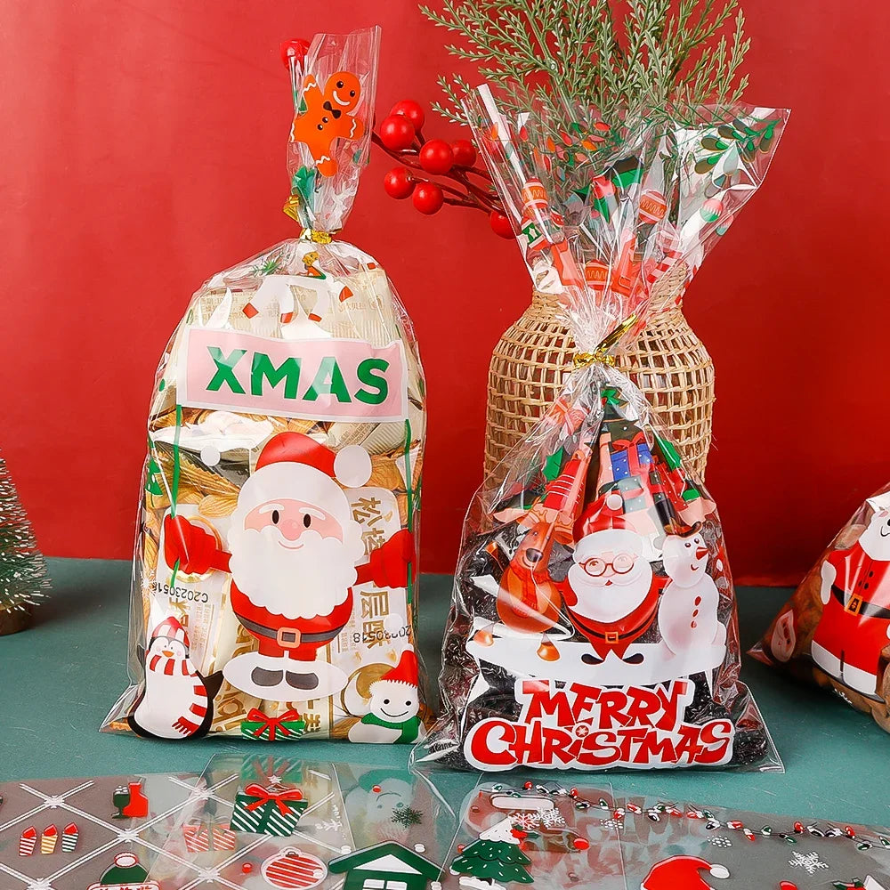 Santa Claus Cookie Baking Packaging Bags Candy Snack Gift Bags Xmas Tree Snowflake Beer Christmas New Year Party Decorations