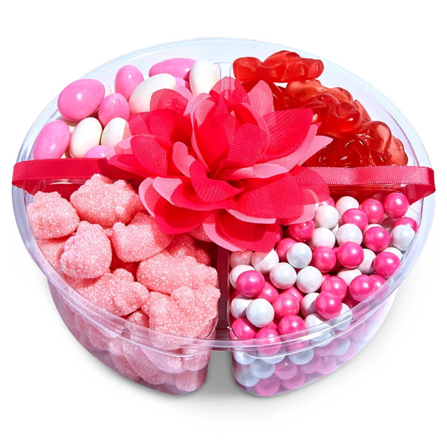 Luxury-Gourmet-Sweets Pink Candy Gift Platter - Assorted Sampler Basket of Quality Candies - Perfect Baby Shower Decorations for Girl - Candy Tray with Fancy Ribbon - Pink