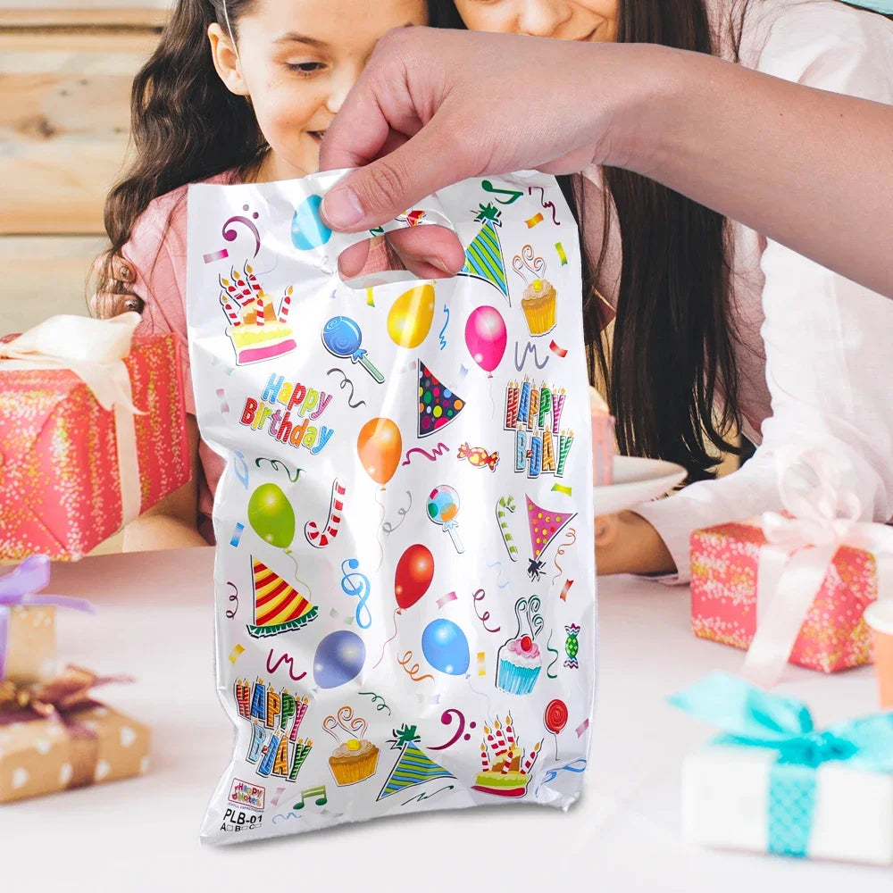 50/10PCS Birthday Party Candy Handbag Colorful Decorations Bag Cute Plastic Candy Cookie Chocolate Gifts Packaging Pouch