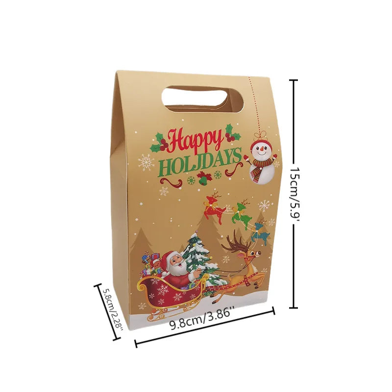 12/24Pcs Kraft Paper Christmas Gift Bag Snack Cookie Apple Candy Box Packaging Box Xmas Noel Navidad Natal New Year Party Favor