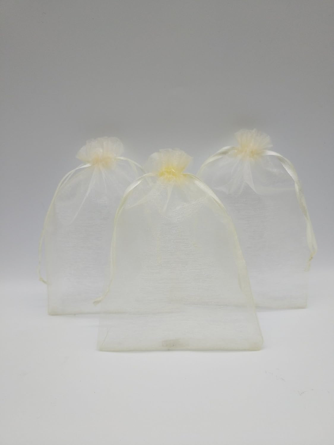 100Pcs Sheer Organza Favor Bags 5X7'' for Wedding Gift Bags Samples Display Drawstring Pouches (Champagne)