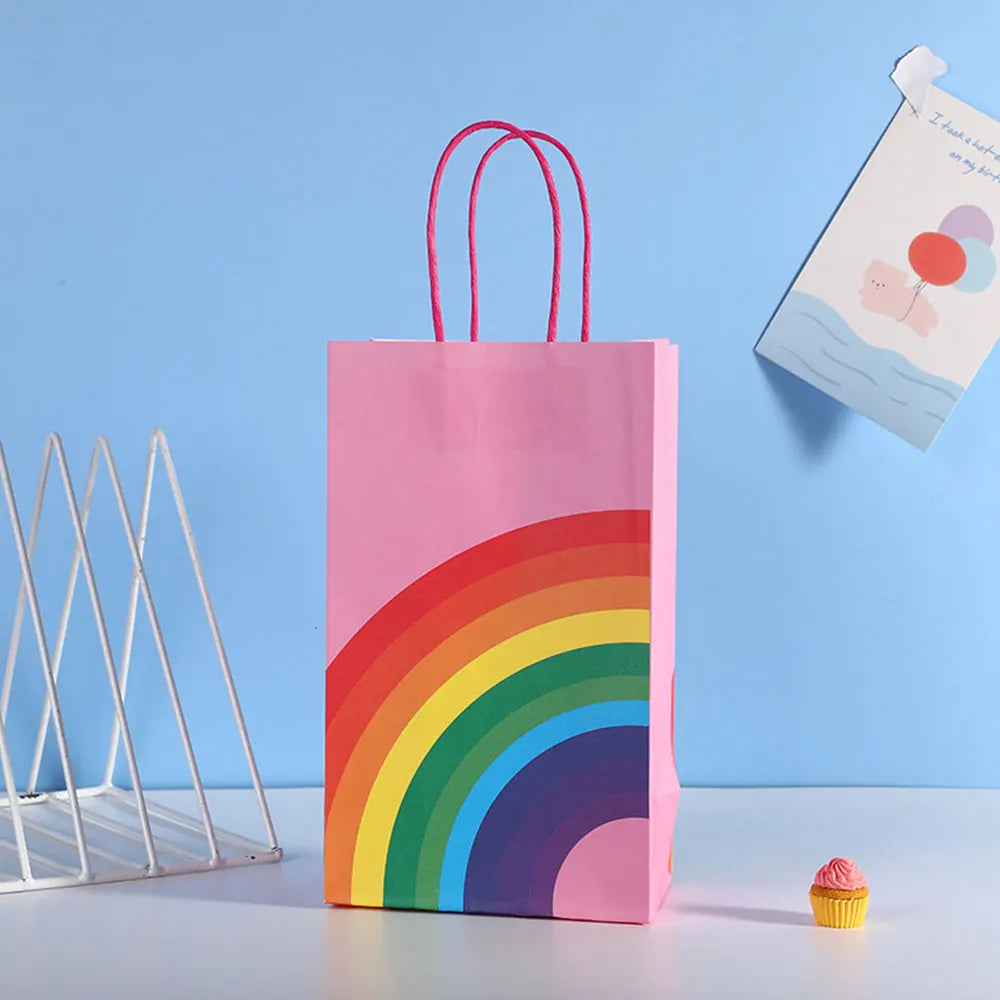 6PCS Rainbow Gift Bags Candy Bags with Handle / Baby Shower Gift Sweets Bag Kid Rainbow Birthday Party Supplies