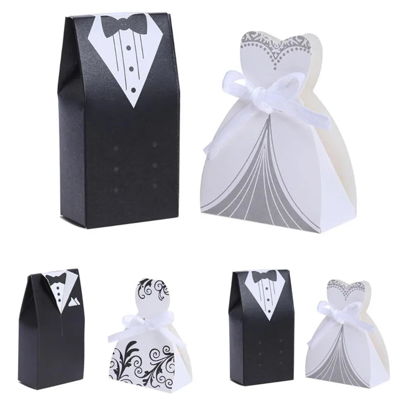 100Pcs Bride and Groom Dresses Wedding Candy Box Gifts Favor Box Wedding Bonbonniere DIY Event Party Supplies for Wedding