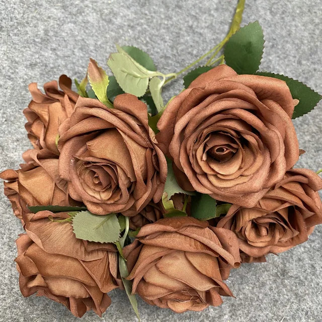 9 Roses/Bouquet Rose Artificial Flower Fake Silk Flowers Wedding Roses Decoration Party Display Floral Gift