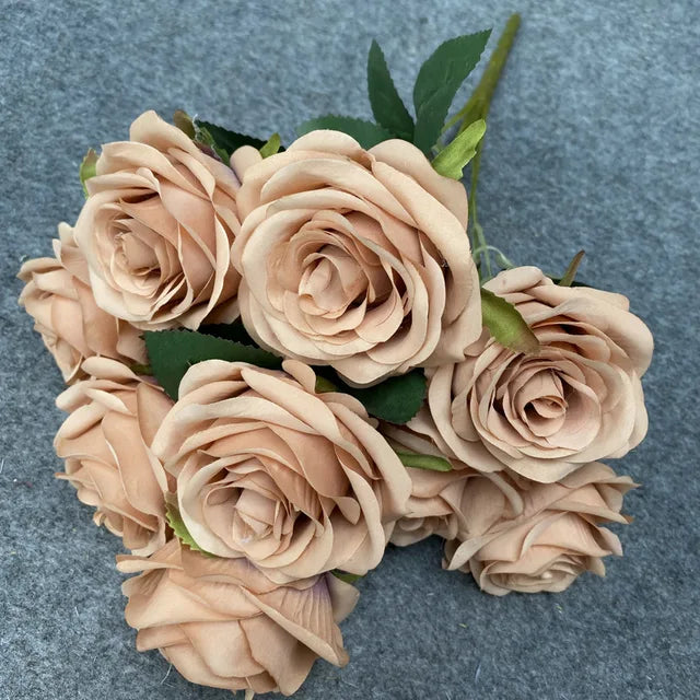 9 Roses/Bouquet Rose Artificial Flower Fake Silk Flowers Wedding Roses Decoration Party Display Floral Gift