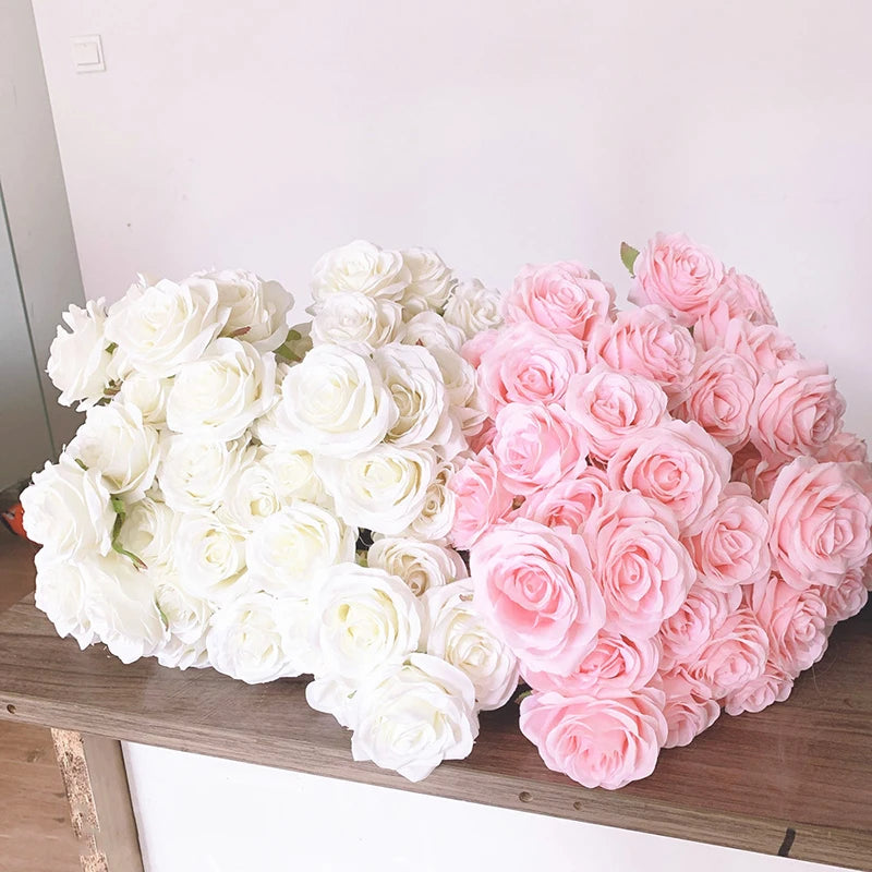 9 Roses/Bouquet Rose Artificial Flower Fake Silk Flowers Wedding Roses Decoration Party Display Floral Gift