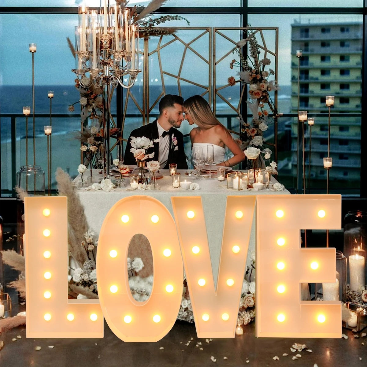 91.5cm Giant Letters Frame Box with Warm Lights String Wedding Decoration Marry Me Propose Party Supplies Birthday Baby Shower