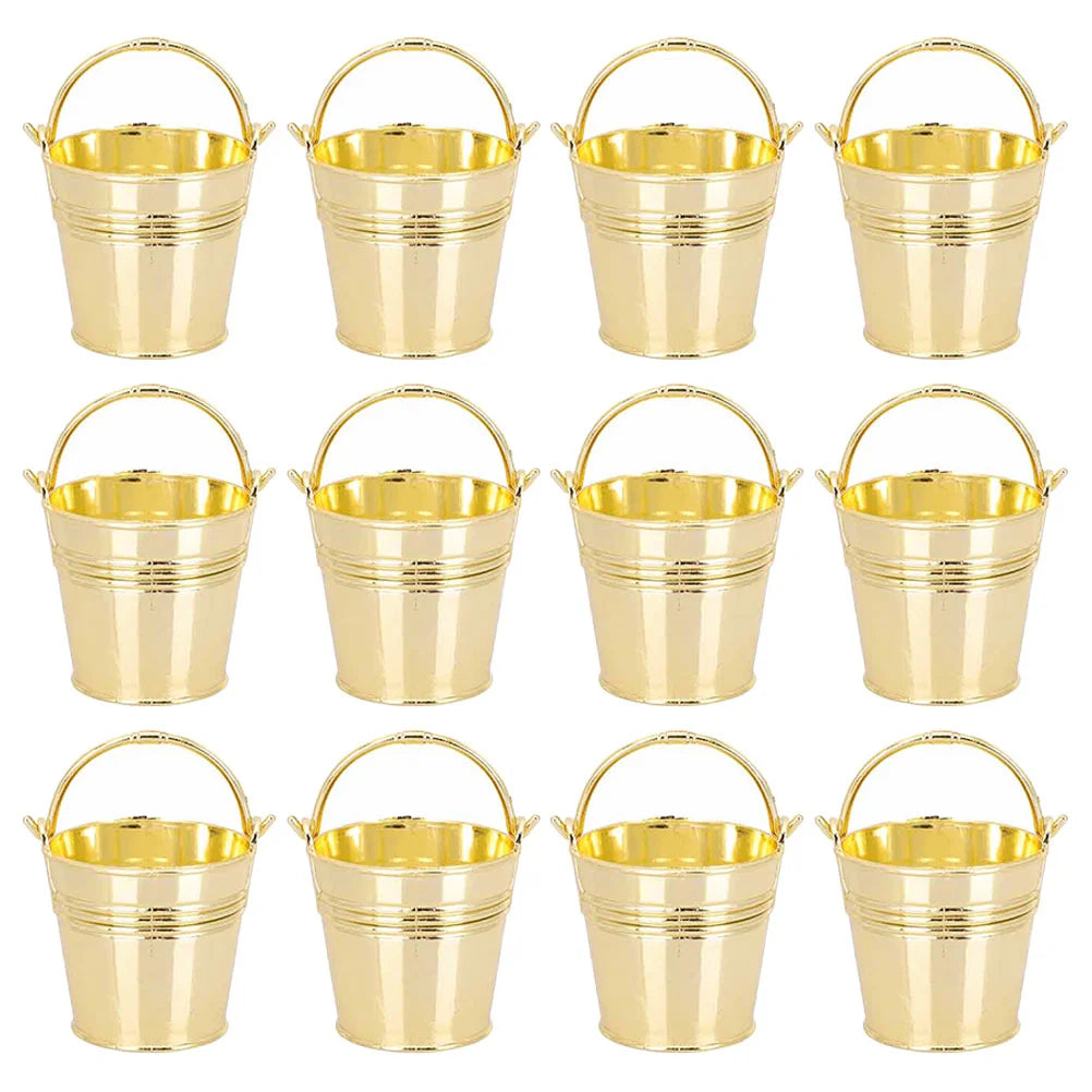 12 Pcs Wedding Candy Box Small Bucket Gift Tin Buckets for Centerpieces Handle Delicate Mini Plastic Barrel