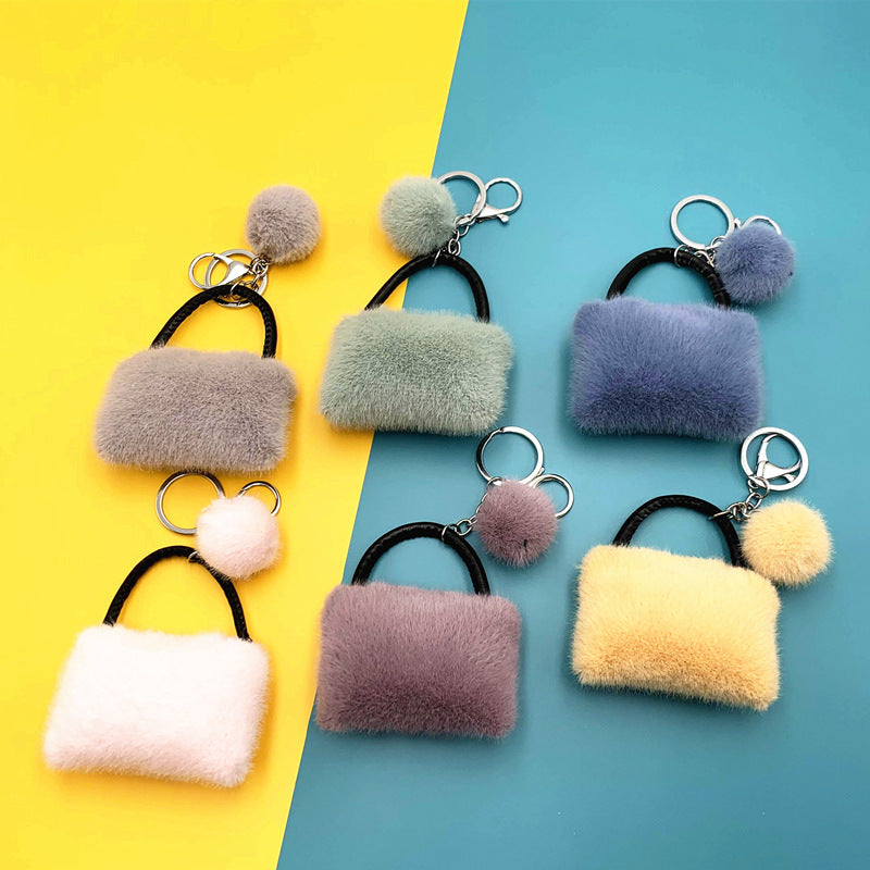 Candy Color Bag Key Chain Cute Plush Car Key Chain Creative Couple Pendant Gift Hair Ball Hanging Accessories