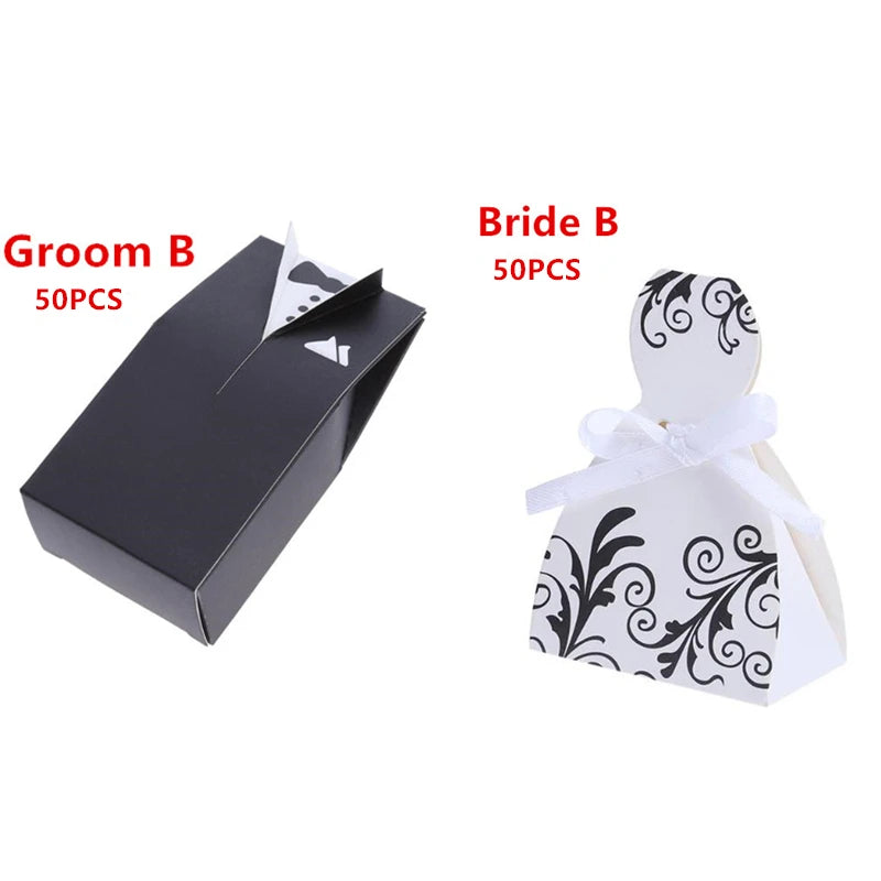 100Pcs Bride and Groom Dresses Wedding Candy Box Gifts Favor Box Wedding Bonbonniere DIY Event Party Supplies for Wedding