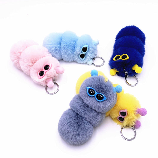 New Cute Caterpillar Key Chain Cute Candy Color Cartoon Plush Bag Pendant Car Key Chain Accessories