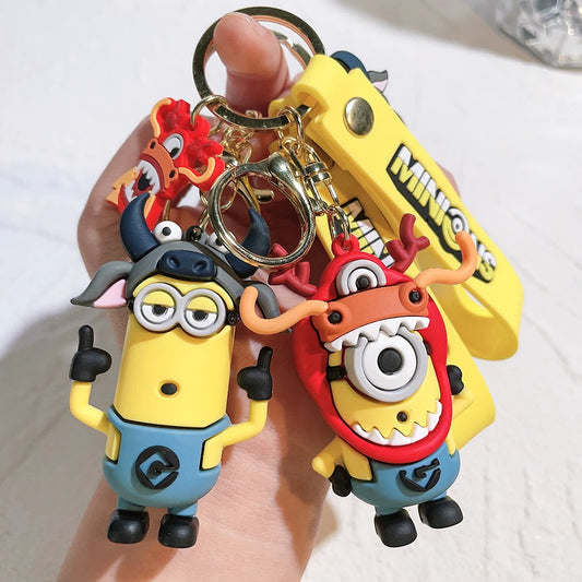 Anime Minions Keychain12 Chinese Zodiac Series Cute Cartoon Child Toy Key Ring School Bag Car Key Accessories Gift