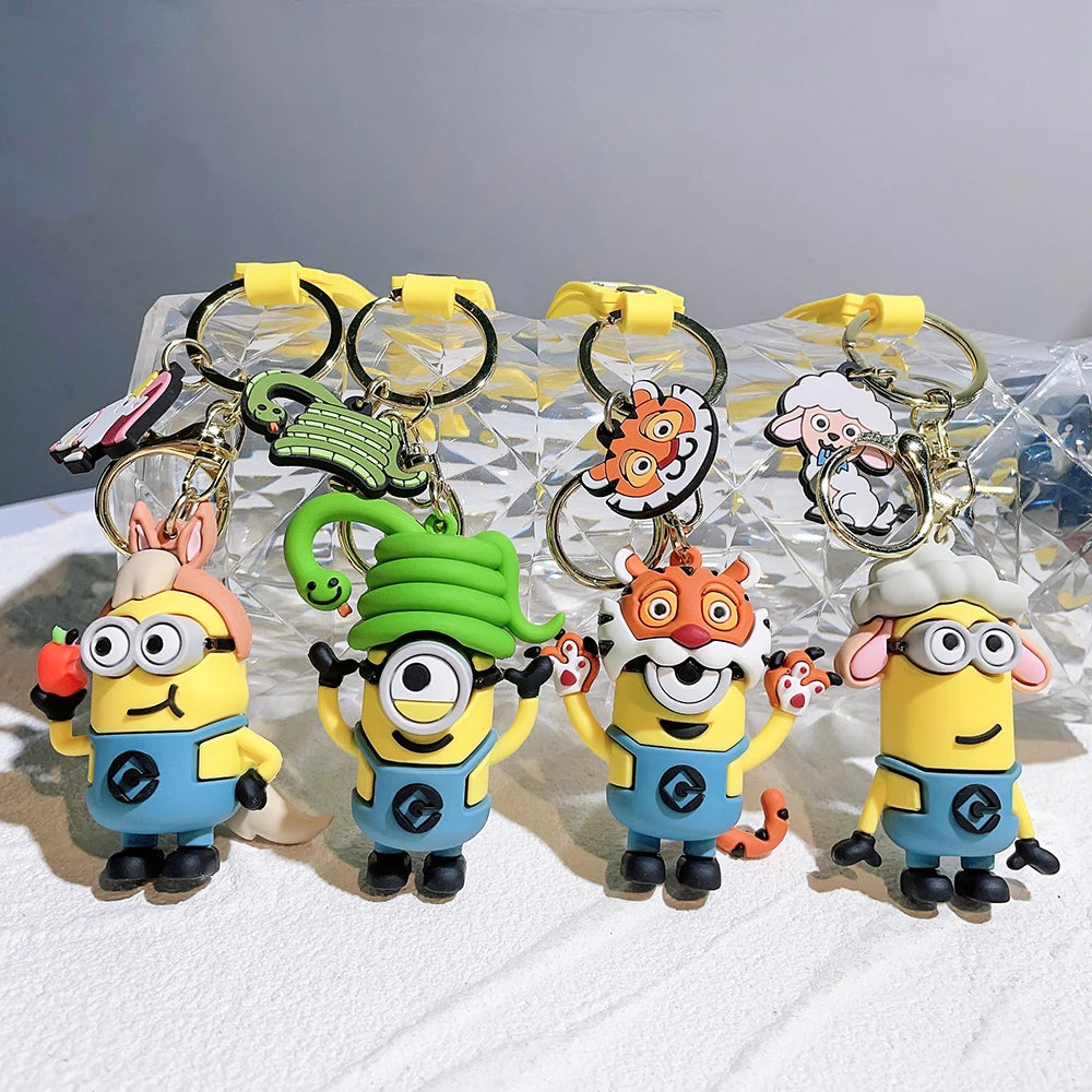 Anime Minions Keychain12 Chinese Zodiac Series Cute Cartoon Child Toy Key Ring School Bag Car Key Accessories Gift