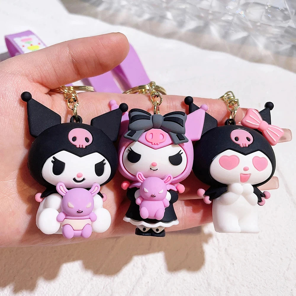 Anime Sanrio Hello Kitty Figures Keychain Kuromi My Melody Action Figural Model PVC Key Ring Cinnamoroll Figurine Birthday Gifts