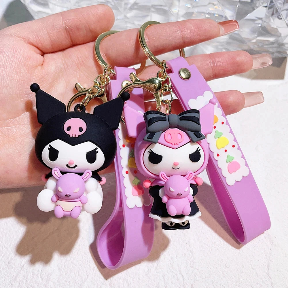 Anime Sanrio Hello Kitty Figures Keychain Kuromi My Melody Action Figural Model PVC Key Ring Cinnamoroll Figurine Birthday Gifts