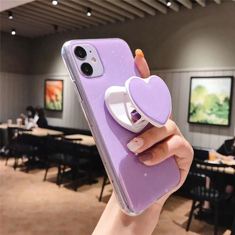 Candy Color Stand Holder Phone Case For iPhone 12 11 13 Pro Max XR XS Max X 6S 7 8 Plus 12 13 Pro Glitter Love Heart Back Cover