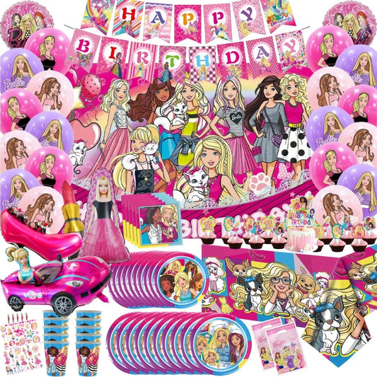 Barbie Birthday Party Decoration Princess Balloon Stickers Cake Topper Backdrops Banner For Baby Shower Pink Girl Party Supplies