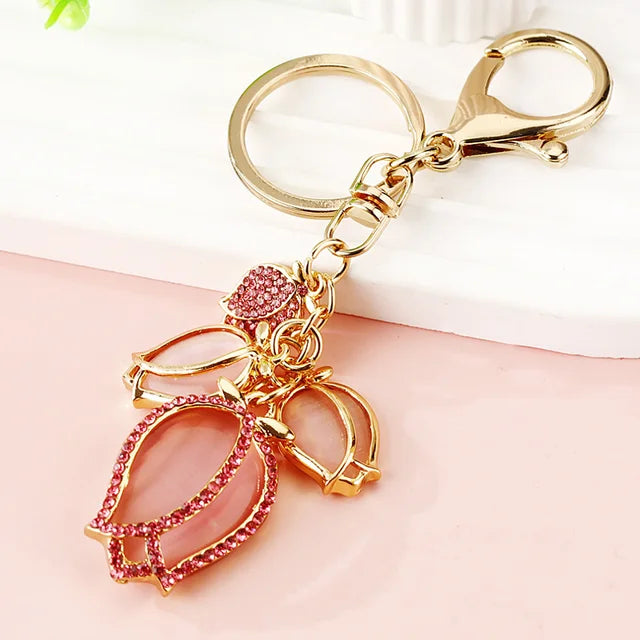 Big Rhinestone Flower Keychain Key Finder Chaveiro New Fashion Crystal Tulip Key Chain Bag Charm For Women