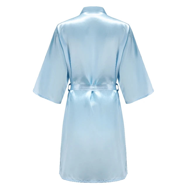 Blue Bride Bridesmaid Robe With Gold Letters Mother Sister Wedding Gift Bathrobe Satin Kimono