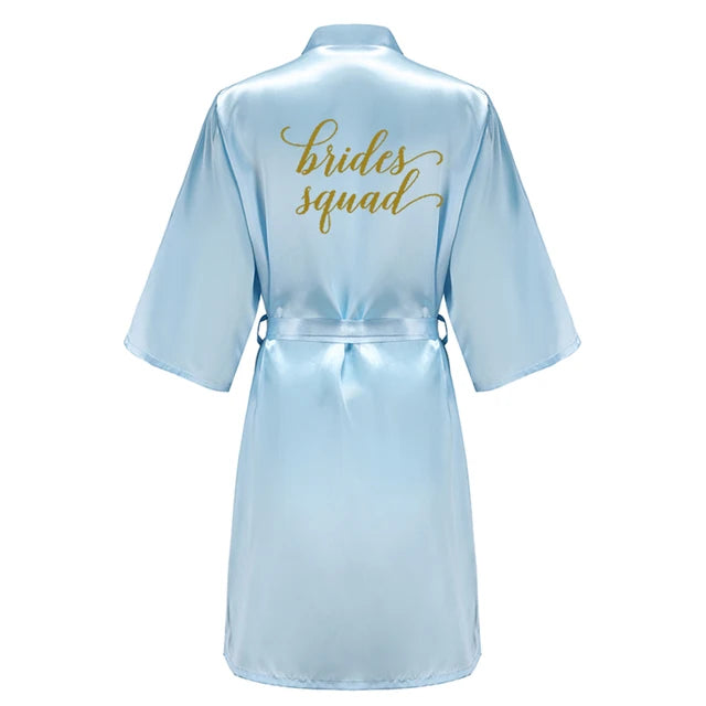 Blue Bride Bridesmaid Robe With Gold Letters Mother Sister Wedding Gift Bathrobe Satin Kimono