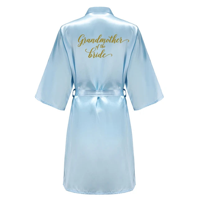 Blue Bride Bridesmaid Robe With Gold Letters Mother Sister Wedding Gift Bathrobe Satin Kimono