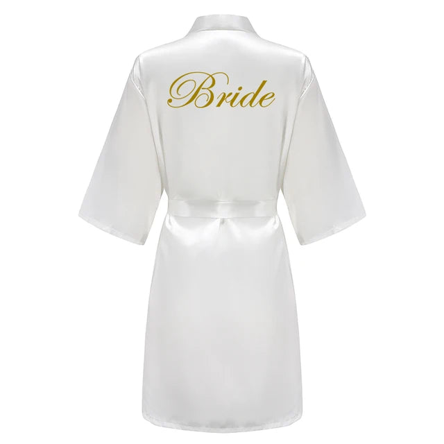 Blue Bride Bridesmaid Robe With Gold Letters Mother Sister Wedding Gift Bathrobe Satin Kimono