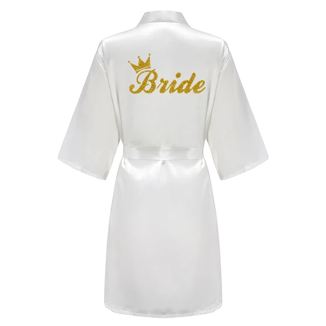 Blue Bride Bridesmaid Robe With Gold Letters Mother Sister Wedding Gift Bathrobe Satin Kimono